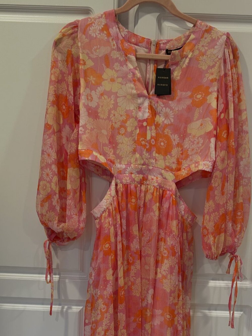 NWT MAJE PINK FLORAL LONG DRESS, LONG SLEEVES,W LINING,SZ: EUROPEAN:40/US:8